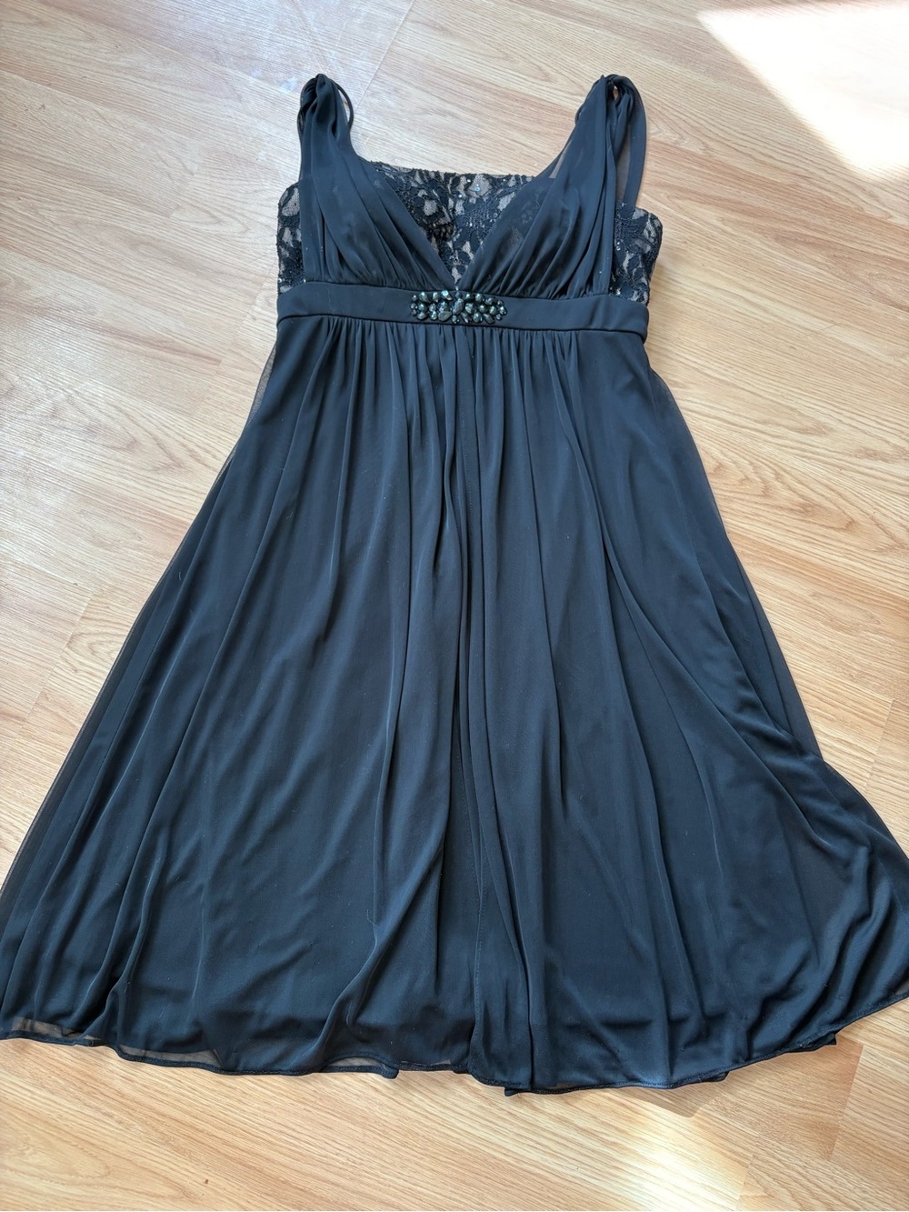 Laura Black Chiffon Lace Dress Jeweled Goth magical elegant 8 regency core - Picture 14 of 15